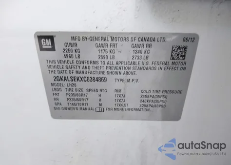 2012 GMC Terrain Sle-2 из США, поврежденный, VIN 2GKALSEKXC6384869